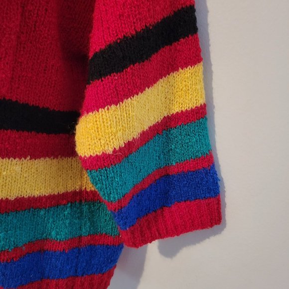 Beldoch Popper M Striped Red Pullover Sweater‎ Primary Colors Pocket - Picture 3 of 5